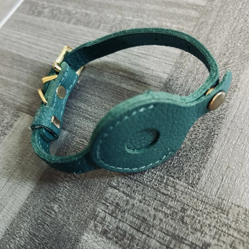 AirTag holder cat collar! Green Leather One-Piece Strap